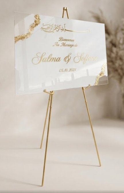 Panneau Bienvenue Or & Blanc